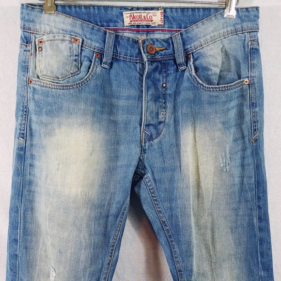 Alcott & Co  Distressed Button Fly Jimmy Slim Fit Jeans Blue Washed - Picture 3 of 10